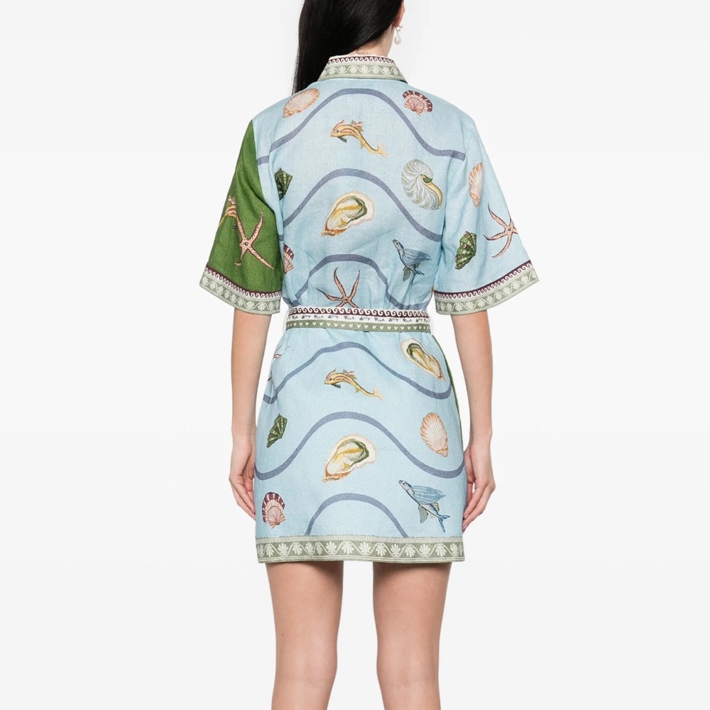 Alemais Dresses | Alemais Bath House Dress Green and Cream Seaside Ocean Dress - Picture 3 of 7